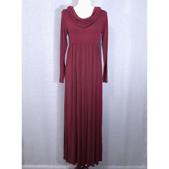 Mother Bee Maternity Maxi Dress Size Small Long Sleeve Cowl Neck Maroon Stretch - Picture 2 of 14